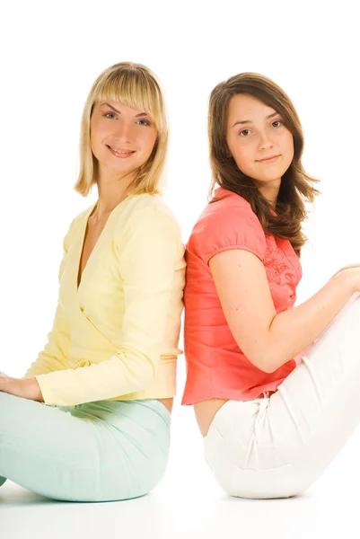Deux Adolescentes Isolées Sur Fond Blanc — Photo