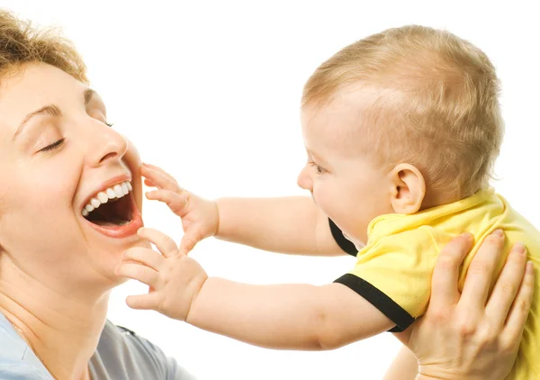 Щаслива Мати Красивою Дитиною Ізольована Білому Тлі — стокове фото
