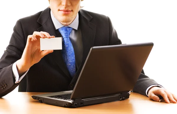 Business man holding empty card — Stock Photo, Image