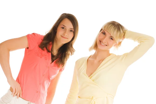 Duas Meninas Adolescentes Isoladas Fundo Branco — Fotografia de Stock