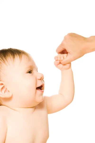 Adorable Toddler Holding Mother Hand — Stock Photo, Image
