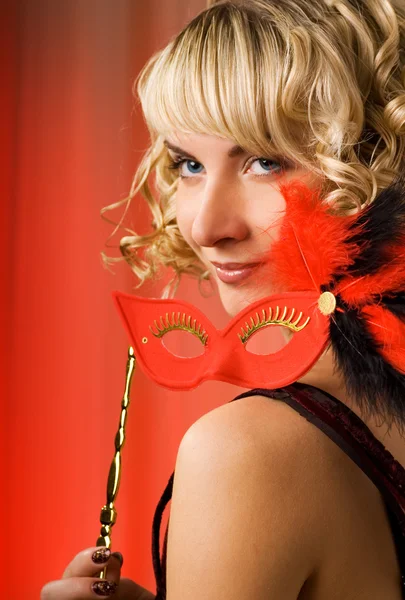 Mooi Meisje Met Een Carnaval Masker — Stockfoto