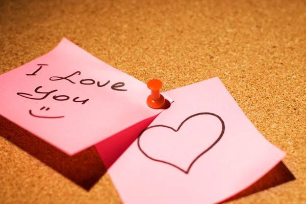 Love message on a corkboard — Stock Photo, Image