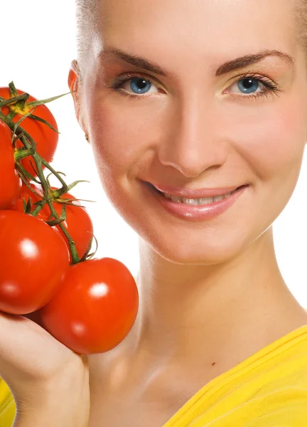 Menina Bonita Com Tomates Frescos — Fotografia de Stock