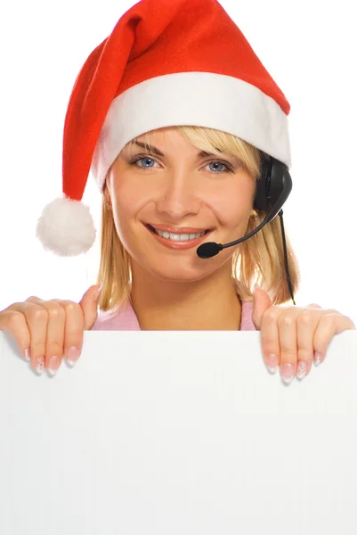 Mrs Santa Headset White Noticeboard Isolated White Background — Stock Photo, Image
