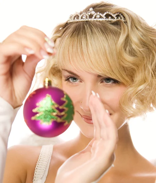 Krásná blondýnka s vánoční ozdoby (mělký Do — Stock fotografie