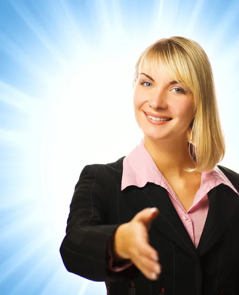 Geschäftsfrau Auf Abstraktem Blauem Hintergrund — Stockfoto