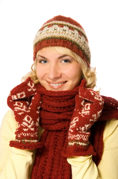 Krásná Dívka Zimním Oblečení Izolované Bílém Pozadí — Stock fotografie