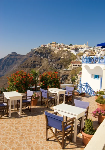 Restaurante Com Uma Bela Vista Paisagem Santorini Island Greece — Fotografia de Stock