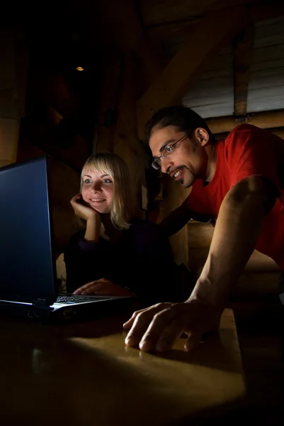 Two Friends Working Laptop — Stock Photo, Image