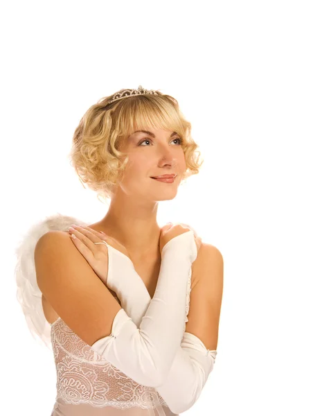 Mooie Engel Meisje Witte Achtergrond — Stockfoto