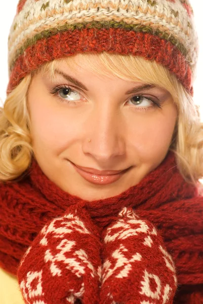 Detailní Portrét Krásné Dívky Zimní Oblečení — Stock fotografie