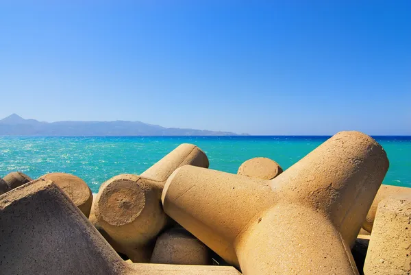 Mar Com Cones Quebra Mar Concreto — Fotografia de Stock