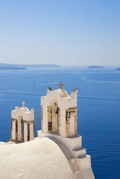 Kyrkan Nära Havet Santorini Island Grekland — Stockfoto