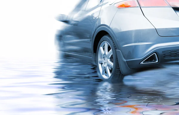 Sport car in rendered water — Stock Photo, Image