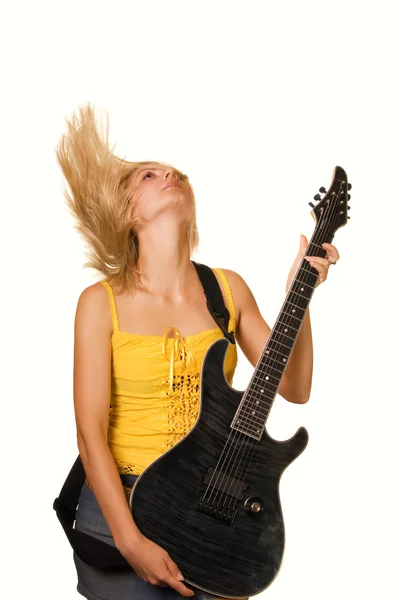 Blond girl with a guitar — Stock Photo, Image