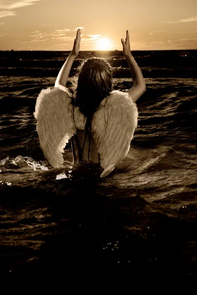 水の小さな天使のセピア色の画像 — ストック写真