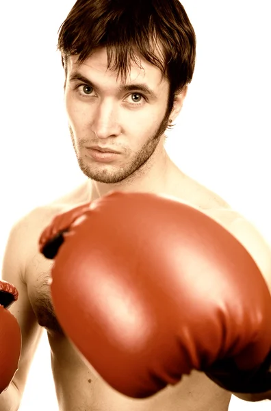 一个年轻的拳击手的棕褐色肖像 — 图库照片