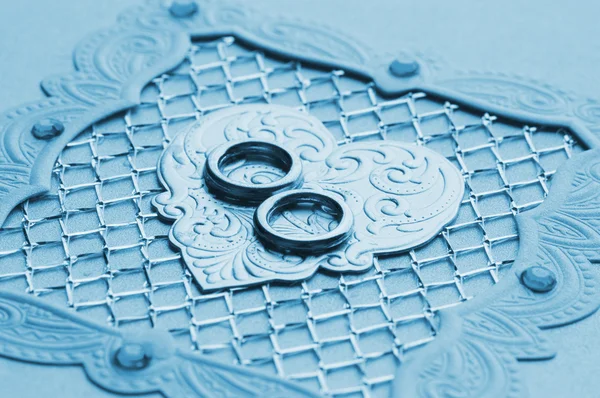 Luxury handmade wedding card element (toned in blue) — Stock Photo, Image