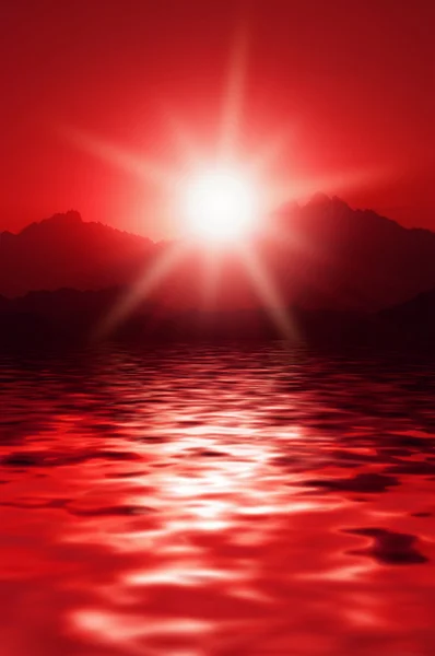 山中の深紅色の日の出 — ストック写真