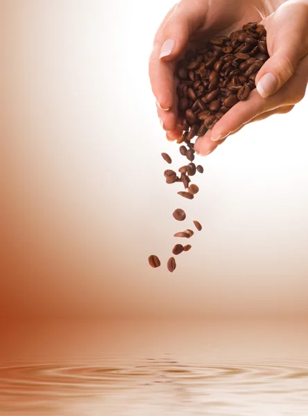 Mãos com grãos de café — Fotografia de Stock