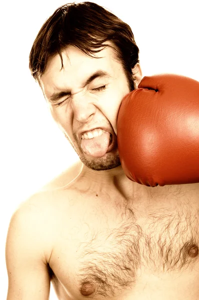 Legrační mladý boxer (posílil v sépie) — Stock fotografie