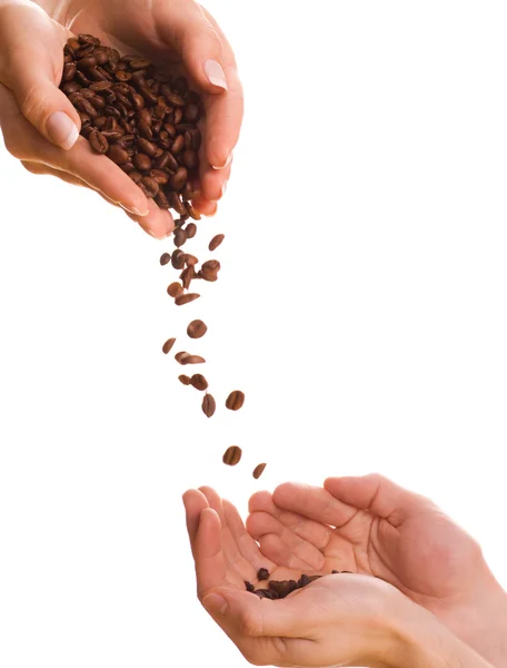 Handenvol van koffie bonen — Stockfoto