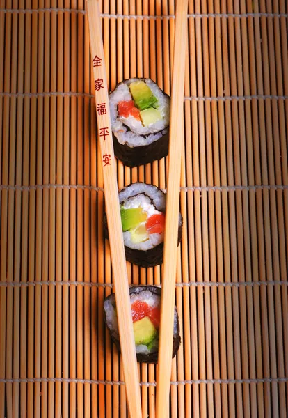 stock image Sushi and wooden chopsticks