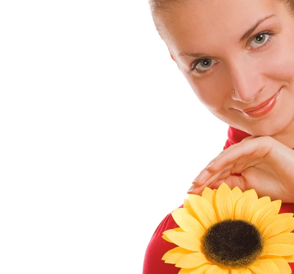 Krásná dívka s slunečnice — Stock fotografie