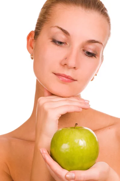 Девушка с зеленым яблоком — стоковое фото