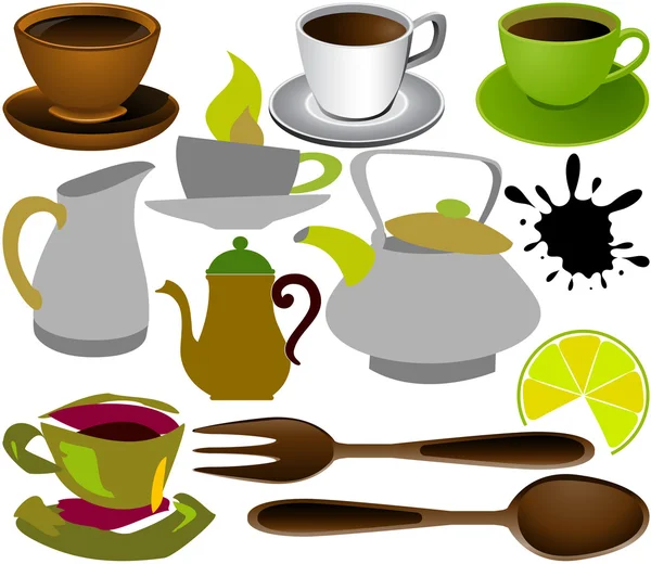 Чашки и чайники цвет — стоковый вектор