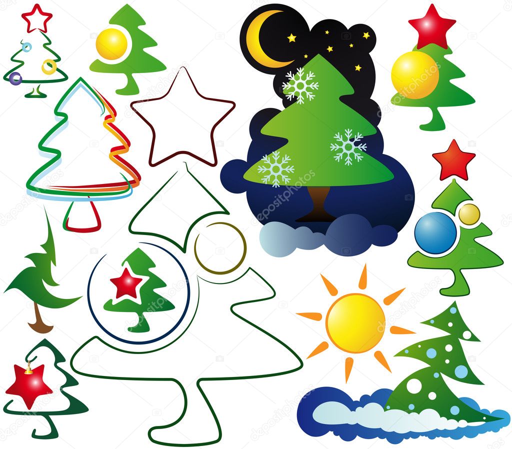 Icons, graphics and logos are the Christmas tree for New Year decoration advertisement.