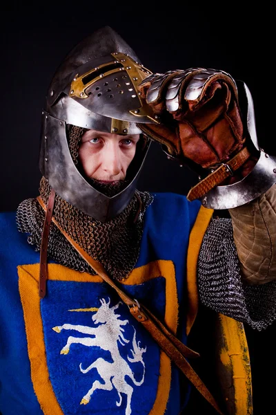 Knight with open helmet — Stock Photo, Image