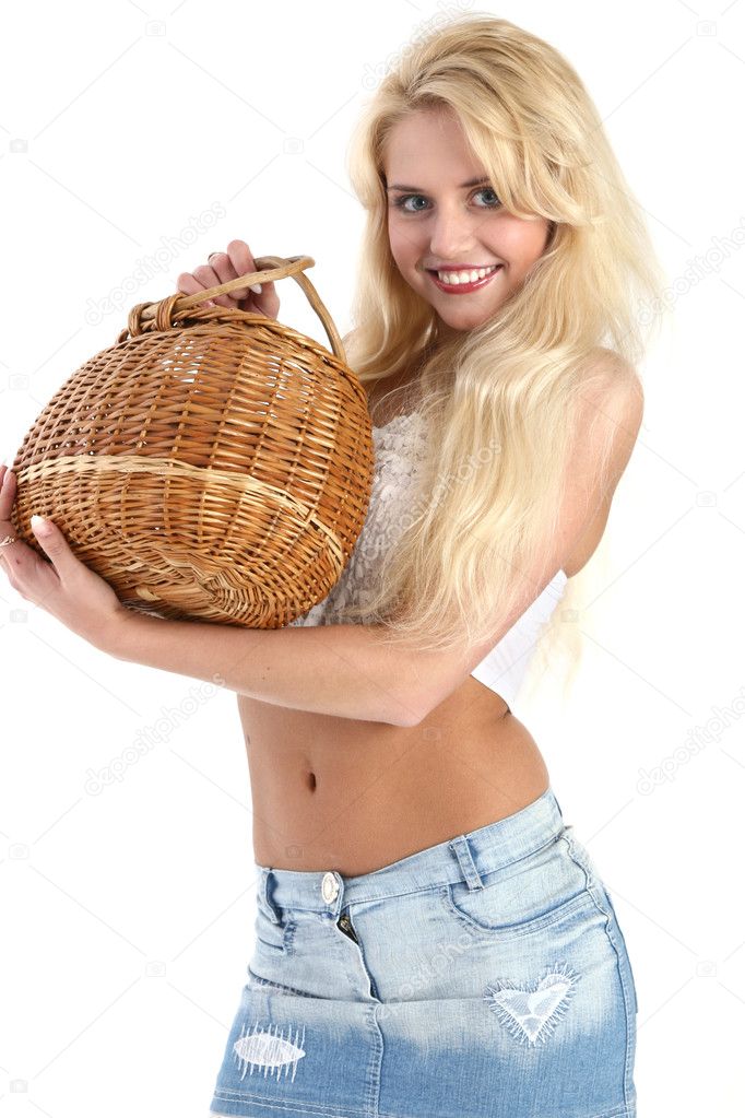 Girl with a wattled basket in hand