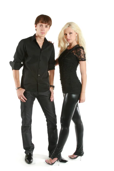 Portrait of a happy couple in black shirts — Stock Photo, Image