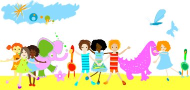 Kids and little animals clipart