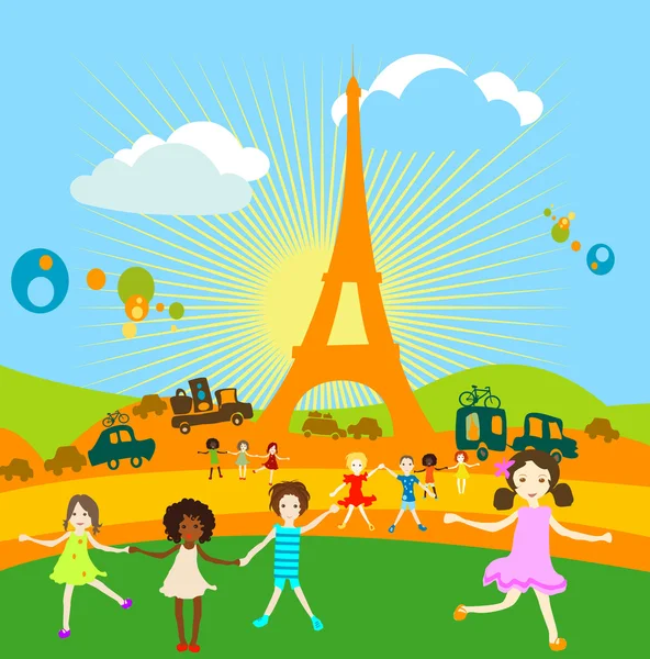 Paris and kids playing — Stock Photo, Image