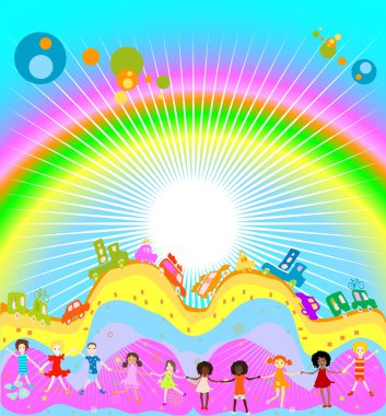 Kids and rainbow clipart