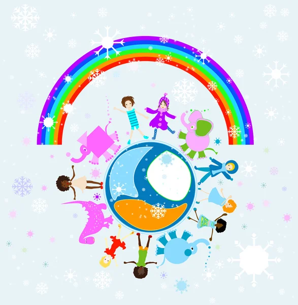 Feliz invierno niños mundo — Foto de Stock
