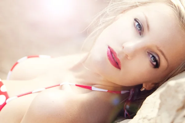 stock image Young beautiful girl in a bathing suit