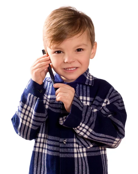 Chlapec a mobilní telefon — Stock fotografie