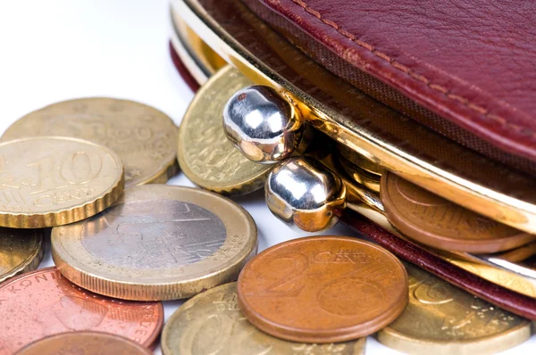 Handväska och mynt — Stockfoto