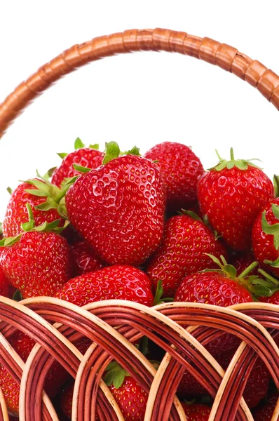 Strawberry in wicker basketbasket — Stock Photo, Image