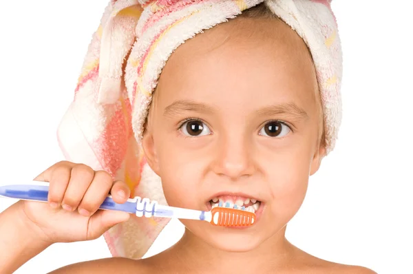 歯ブラシとの幸せな女の子 — ストック写真