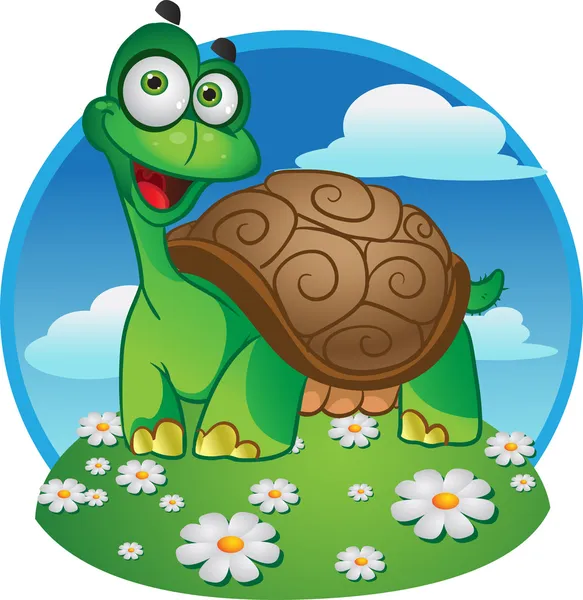 Smiling fun tortoise on color background — Stock Vector