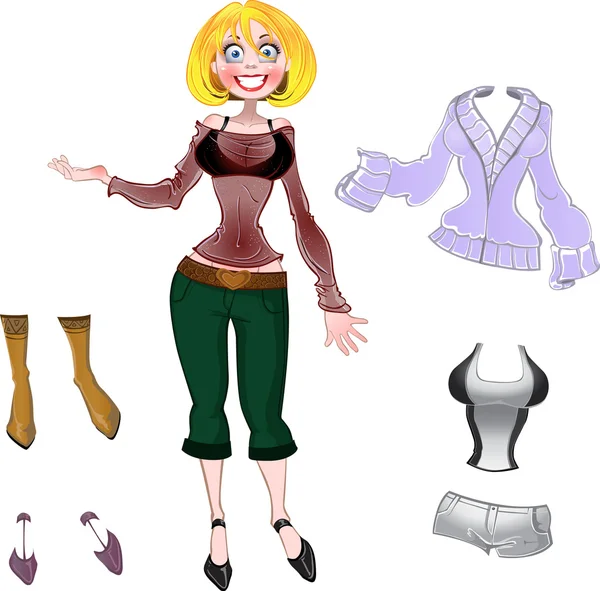 Meisje met verschillende kleding set — Stockvector
