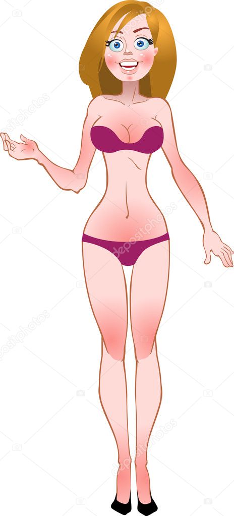 Nude blond girl in wine red underwear - Stock Vector. 