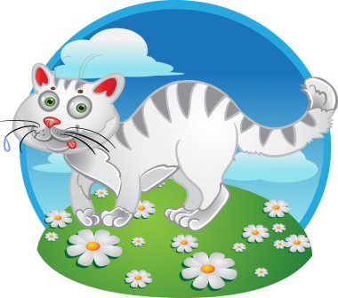 White fun cat on color background clipart