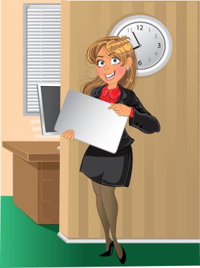 iş kadını ofiste siyah elbiseli