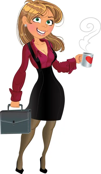 Blond w wina czerwona bluzka z filiżankę herbaty lub kawy — Wektor stockowy